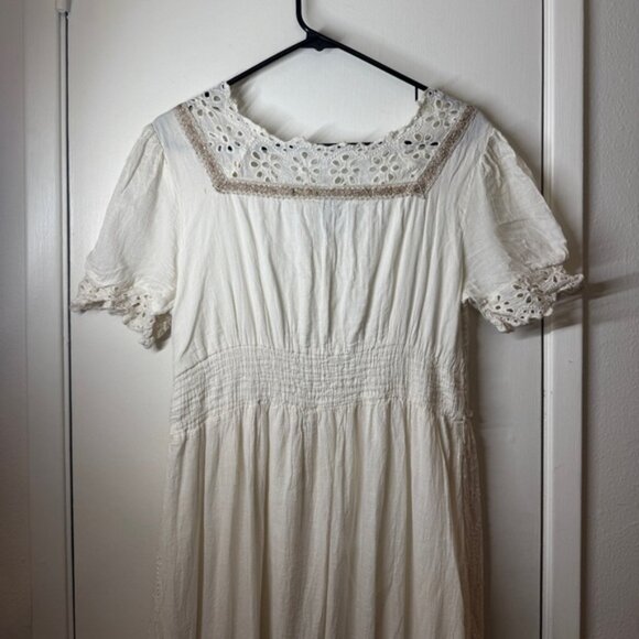 Me2Magic 100% Cotton Floral Eyelet Lace Embroidered Boho Hippie Maxi Dress Large - Picture 8 of 16